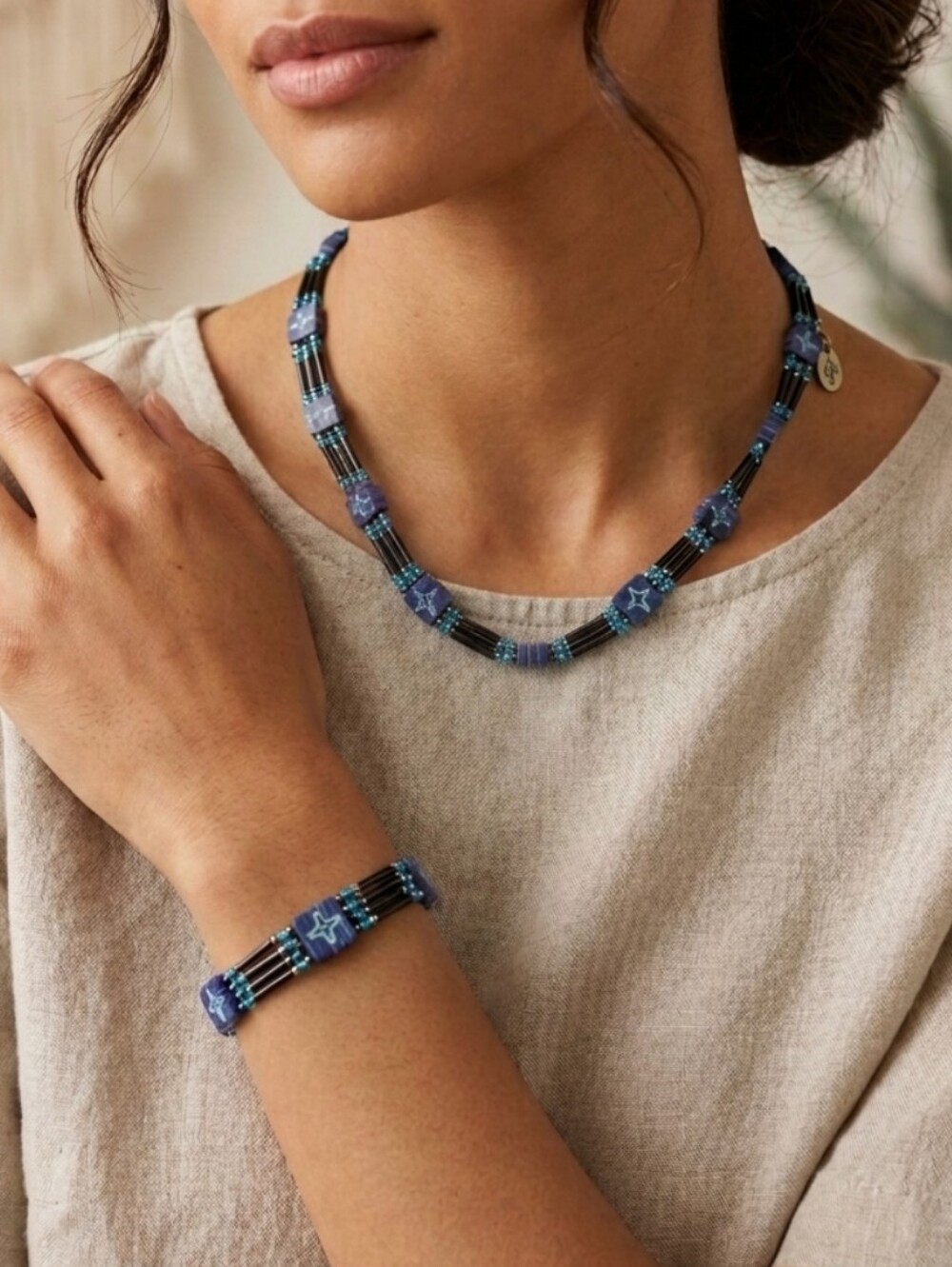 S326 Panama Jack Mixed Beaded Choker & Bracelet Set